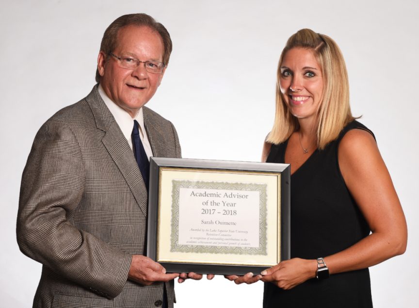 Kinesiology professor Sarah Ouimette,accepts LSSU’s Excellence in Advising Award