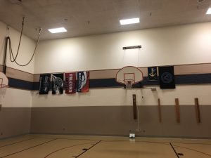 Laker flag in school gym